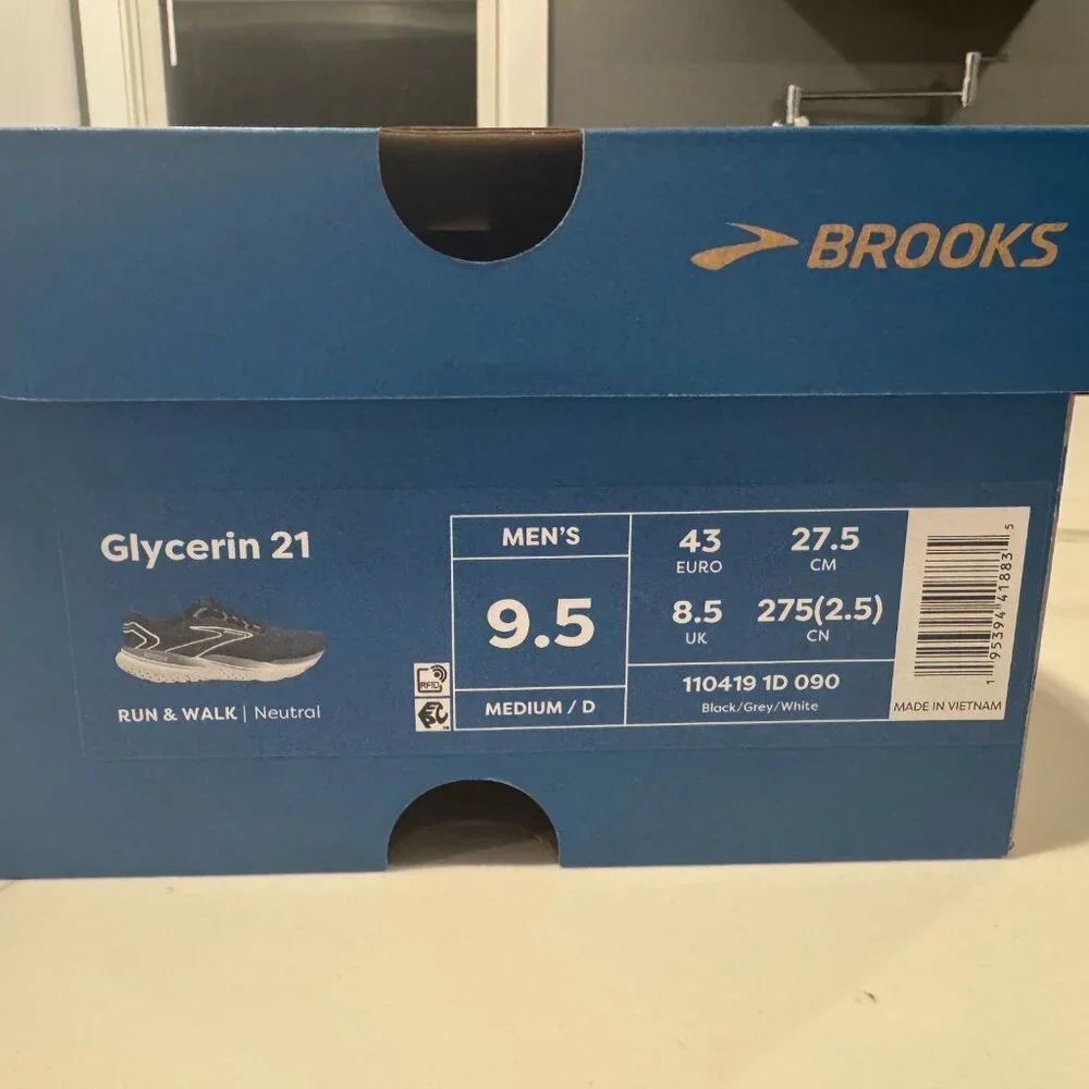 NWT | Men's Brooks Glycerin 21 | Size 9.5 | New in Box | Black/Grey/White - Picture 5 of 7